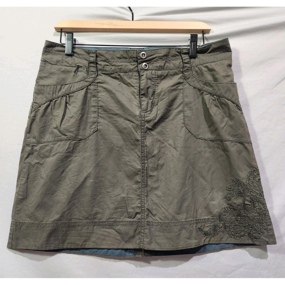 REI Embroidered A-Line Hiking Skirt Womens Size 8 Slate Pockets Stretch Outdoor